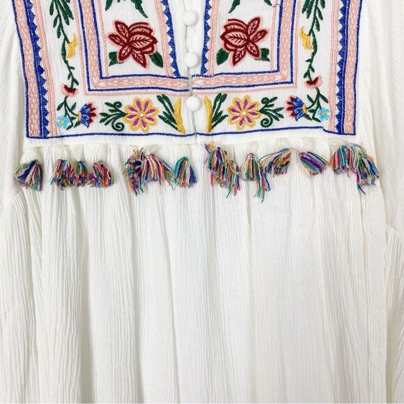 Umgee | Ruffled Floral Embroidered Peasant Dress Size Small - Picture 7 of 13